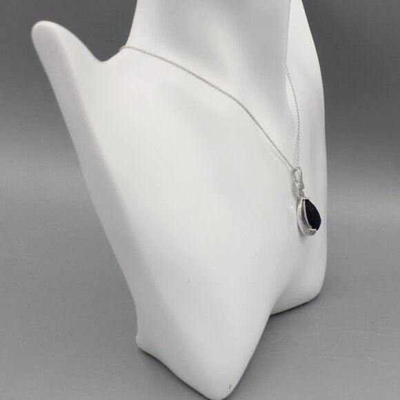 Jewelry necklace teardrop blue crystals 925 sterling silver elegant beautiful - Picture 6 of 8